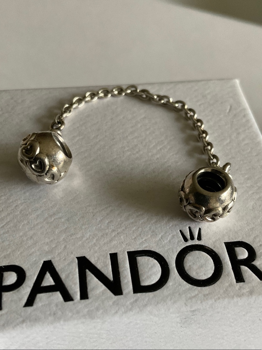 Pandora Silver Safety Chain with Heart Charms - Silver